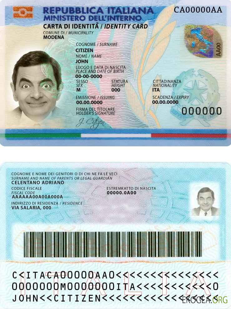 Modèle d'identification d'Italie au format PSD, entièrement modifiable, avec toutes les polices (2016 – présent)shot